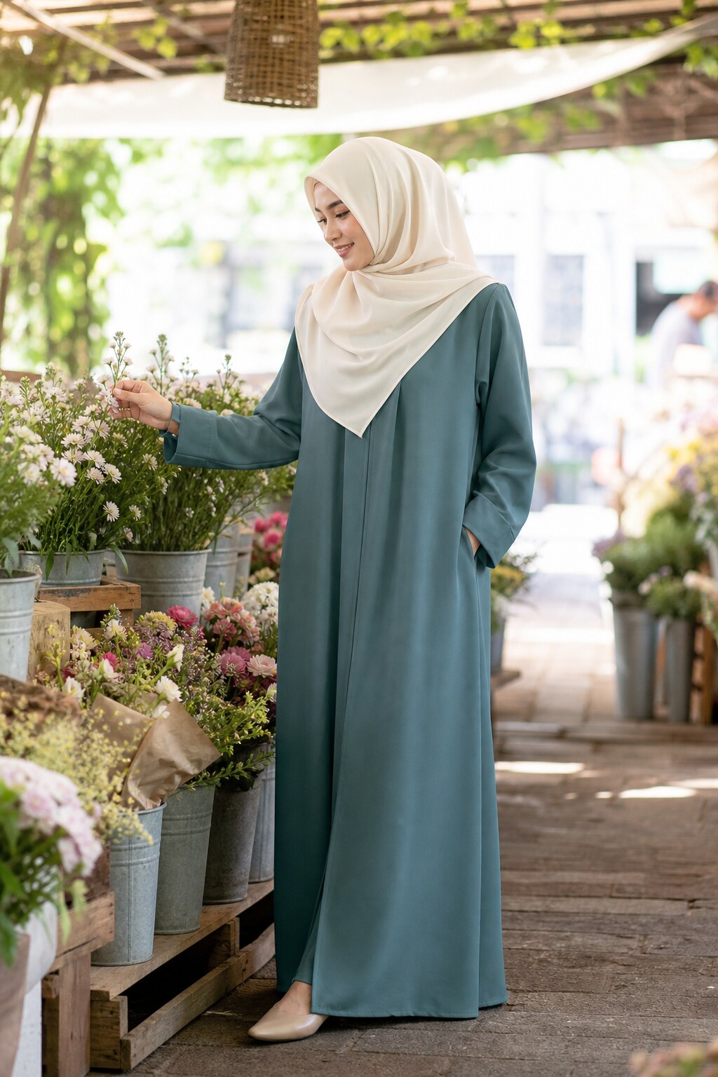 Hana Teal Abaya sehari-hari